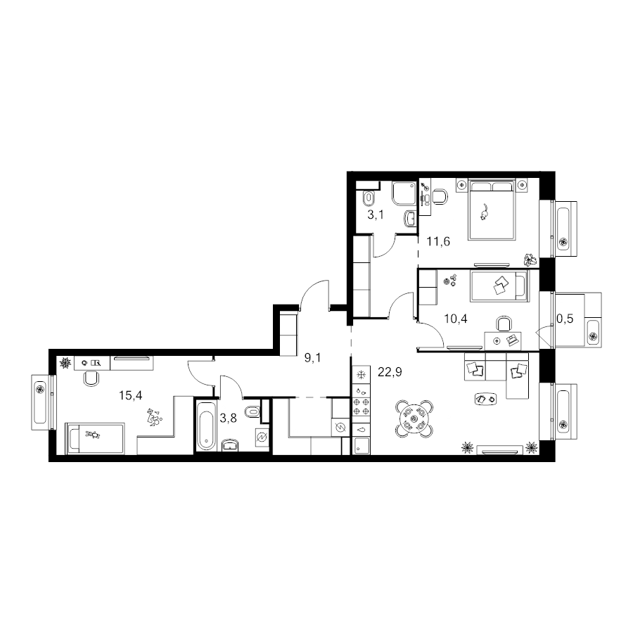 4 ккв (Евро) 86,9 м²