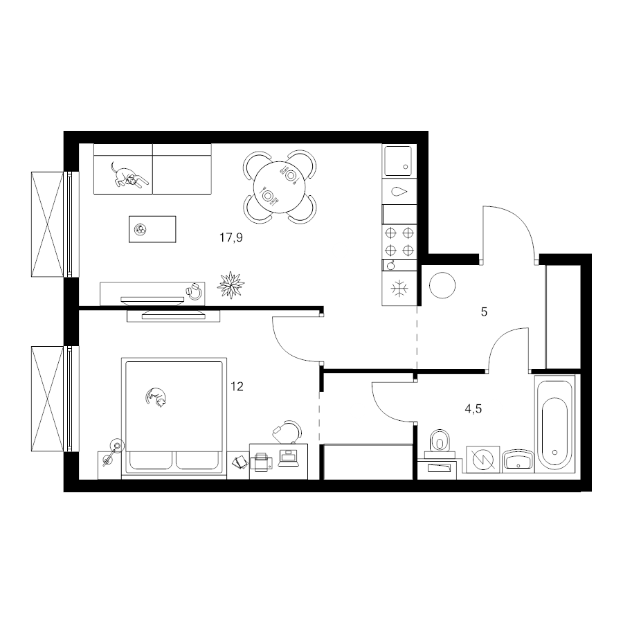 2 ккв (Евро) 42,2 м²