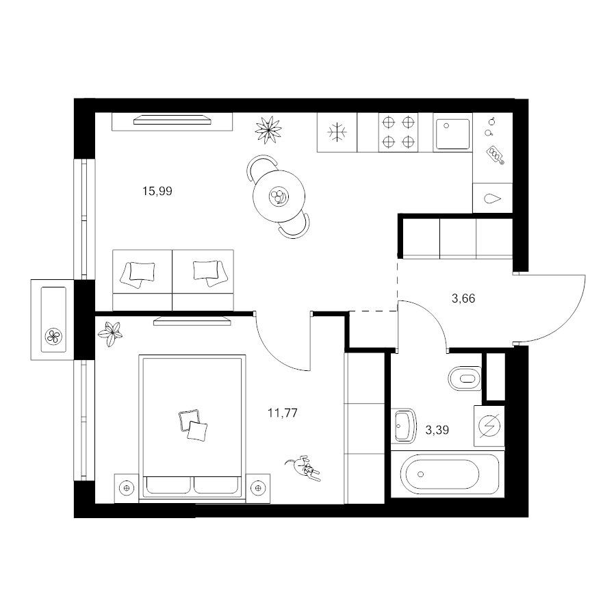 2 ккв (Евро) 34,8 м²