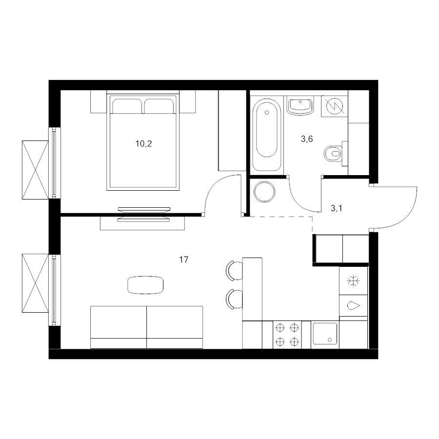 2 ккв (Евро) 33,9 м²