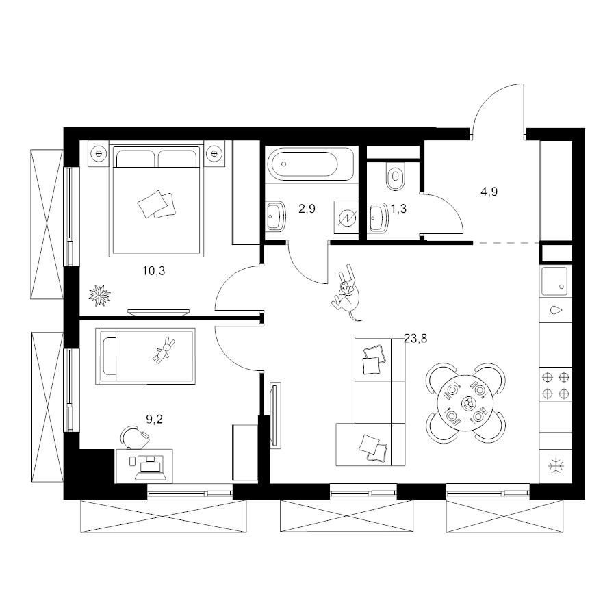 3 ккв (Евро) 52,4 м²