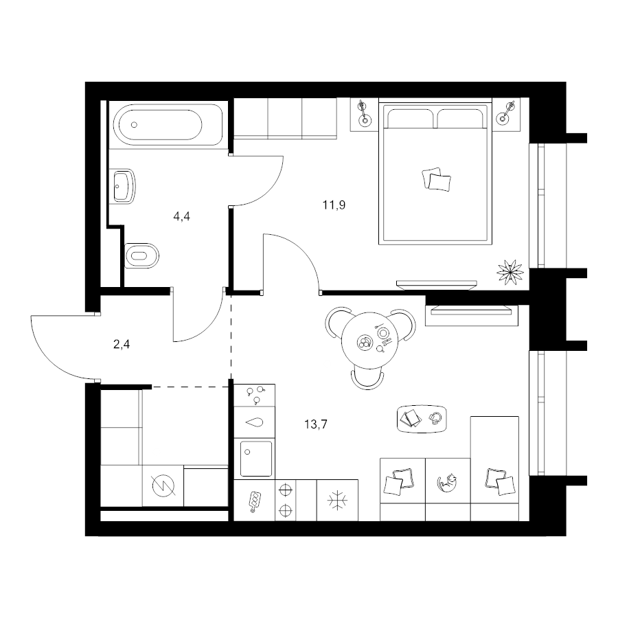 1 ккв 35,5 м²