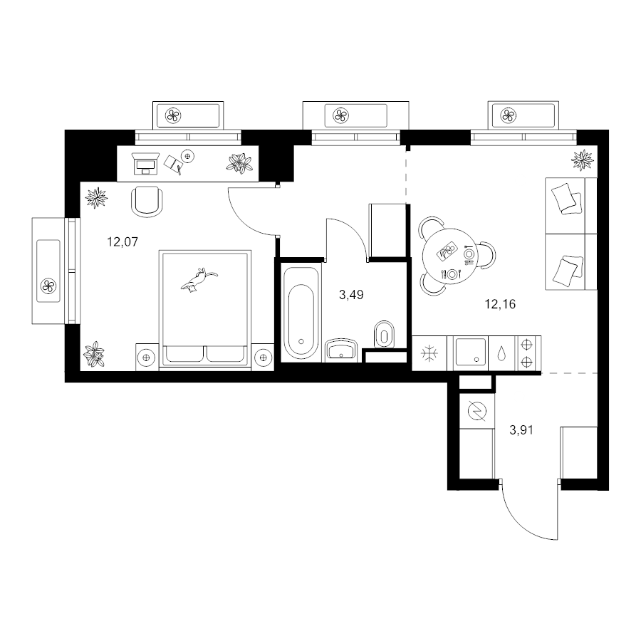 1 ккв 35,5 м²