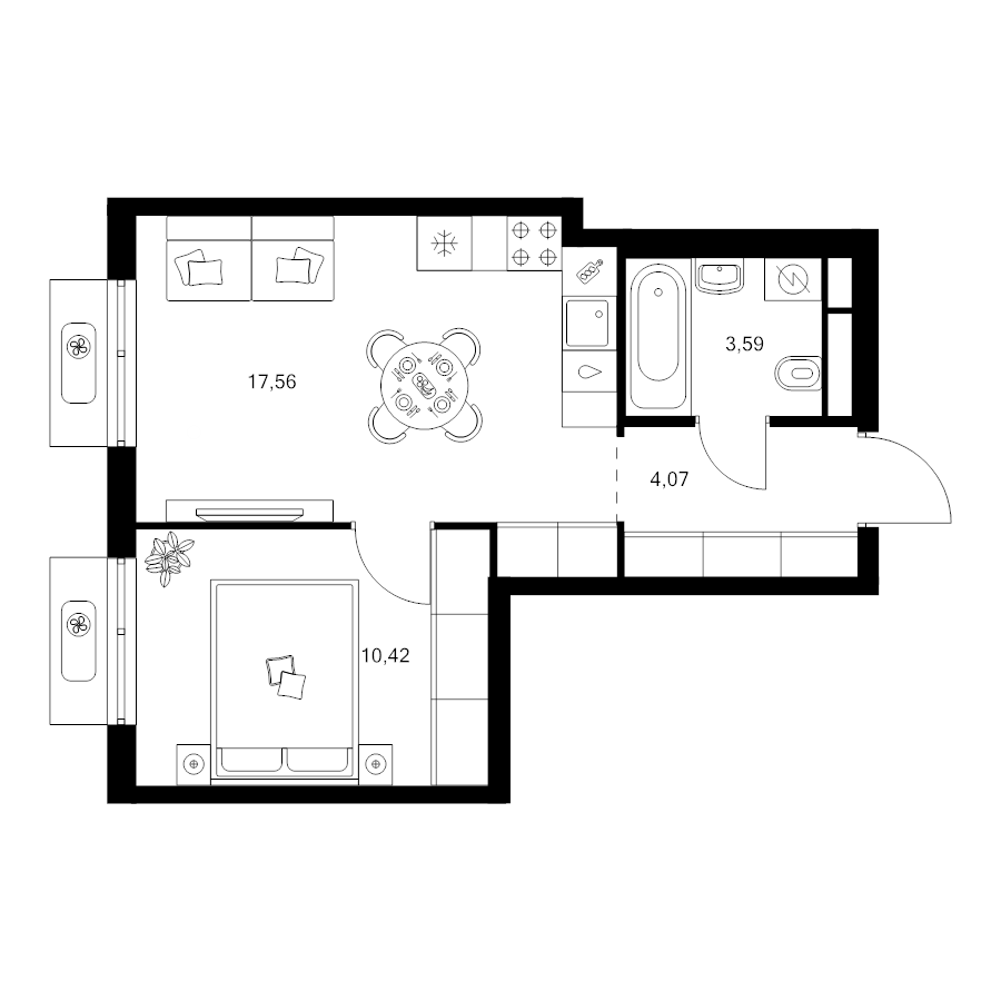 2 ккв (Евро) 35,6 м²