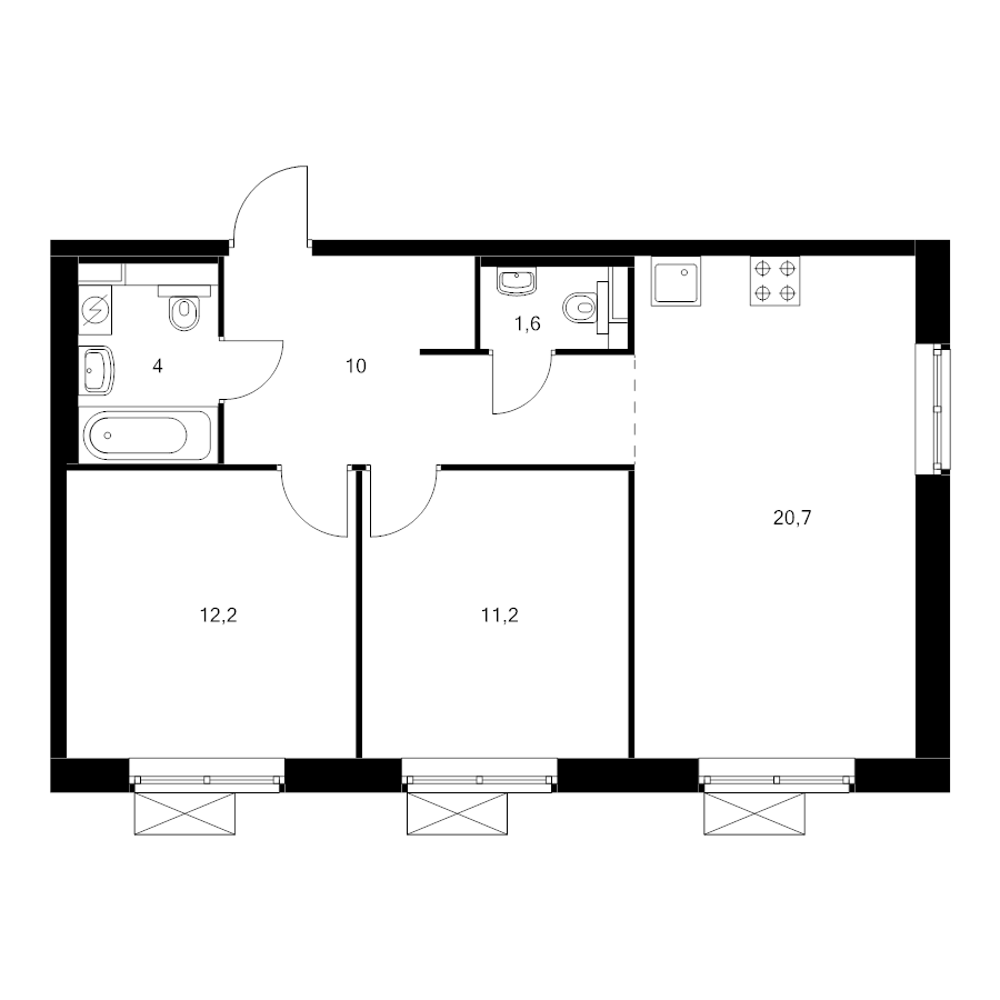 3 ккв (Евро) 60,5 м²