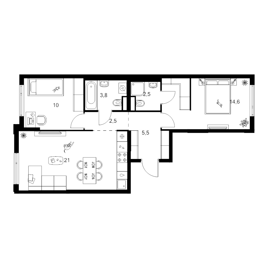 3 ккв (Евро) 59,9 м²