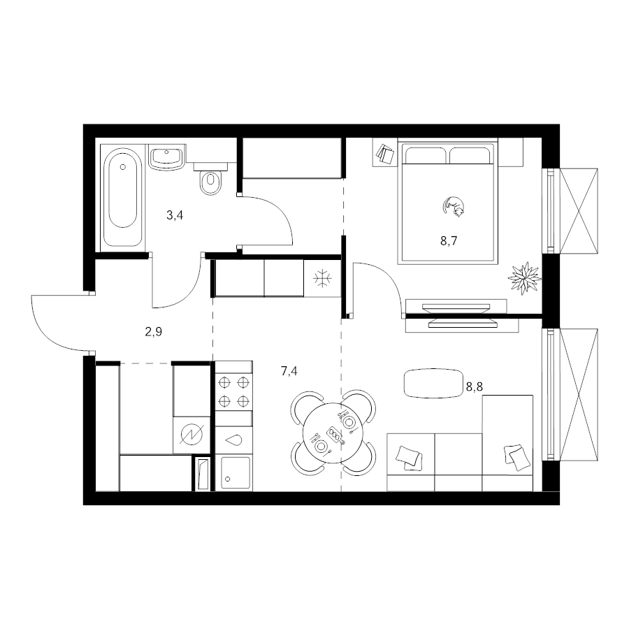 2 ккв (Евро) 37,5 м²