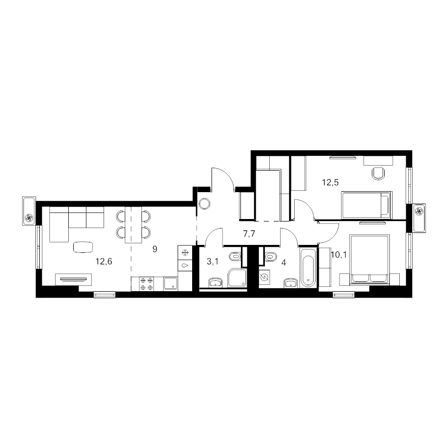 3 ккв (Евро) 62,7 м²