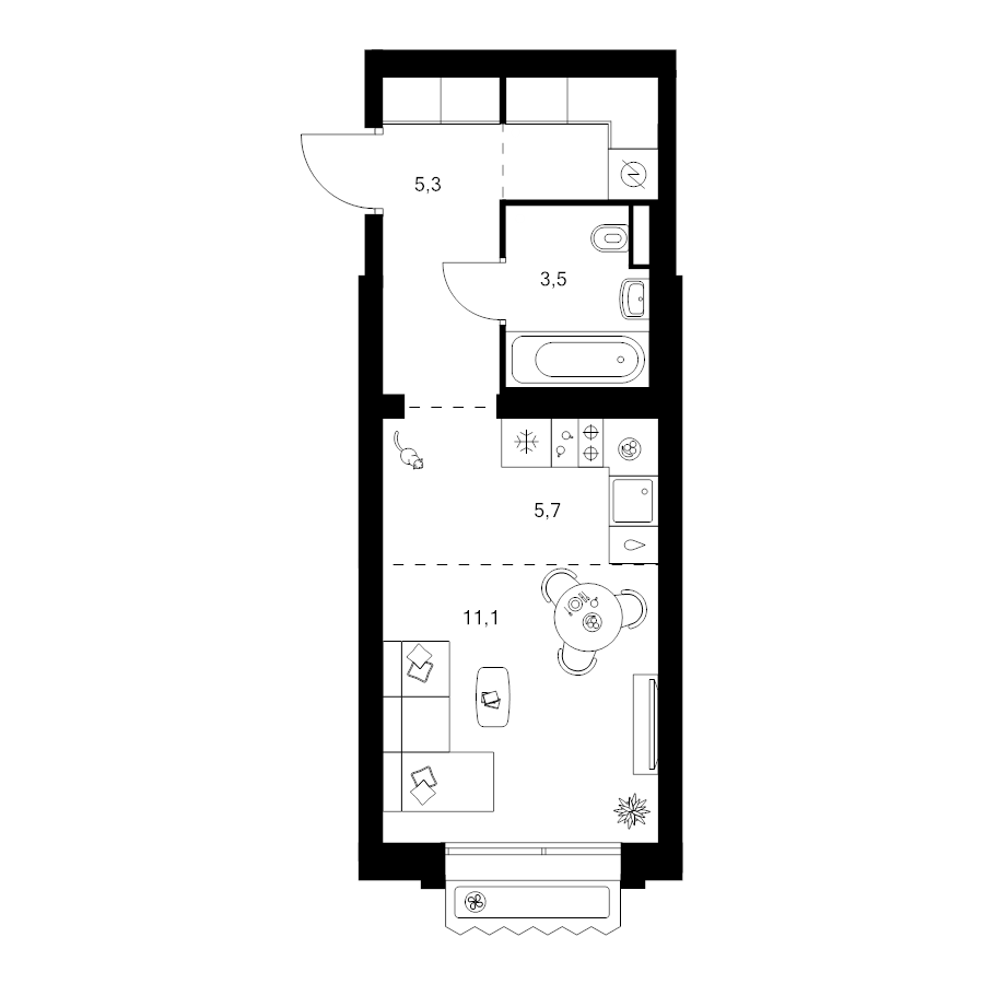 Студия 28,3 м²