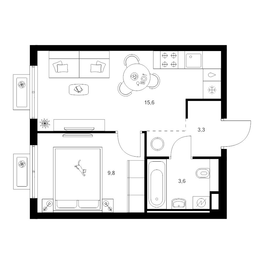 2 ккв (Евро) 32,3 м²