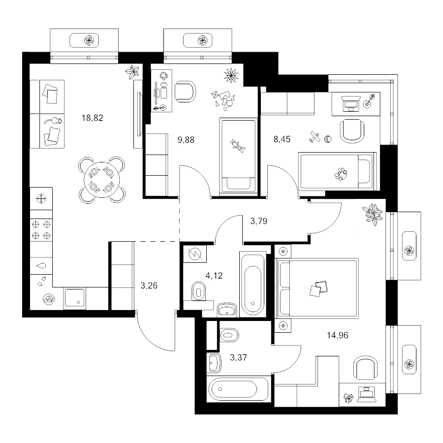 4 ккв (Евро) 66,5 м²