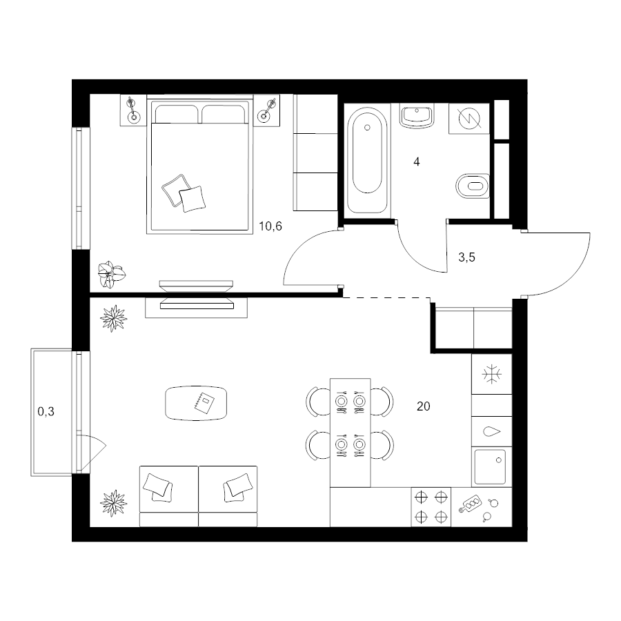 2 ккв (Евро) 38,4 м²