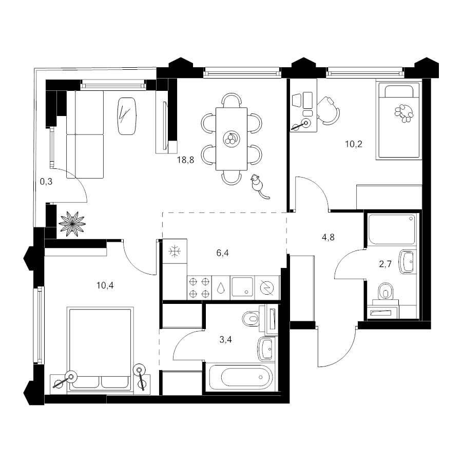 3 ккв (Евро) 59,2 м²