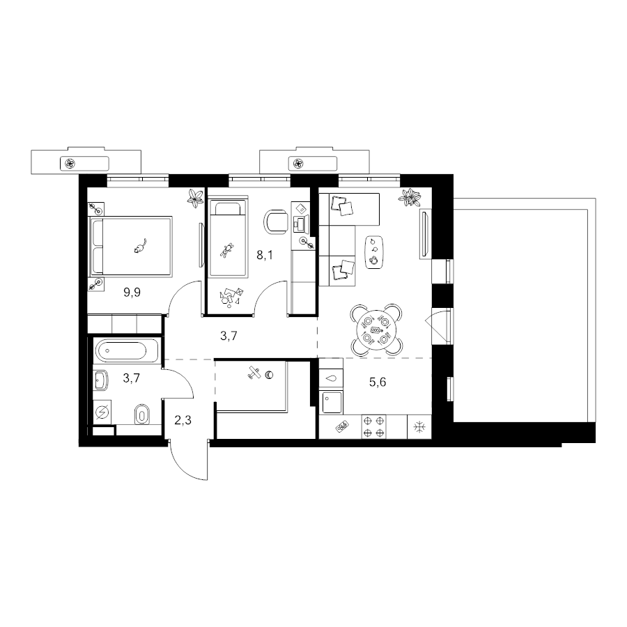 3 ккв (Евро) 54,8 м²