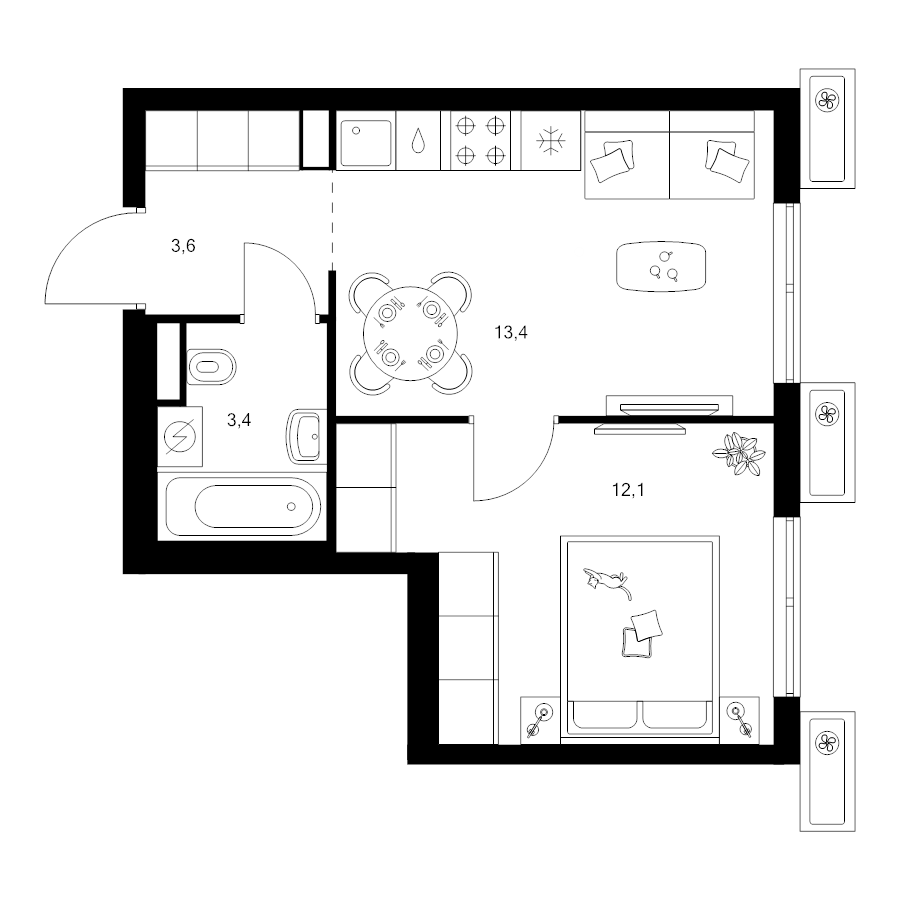 1 ккв 32,5 м²