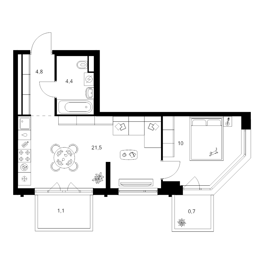 2 ккв (Евро) 42,5 м²