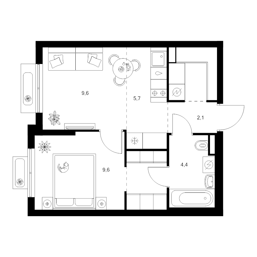 2 ккв (Евро) 38,1 м²