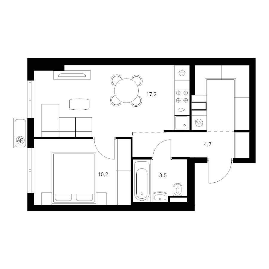 2 ккв (Евро) 41,3 м²