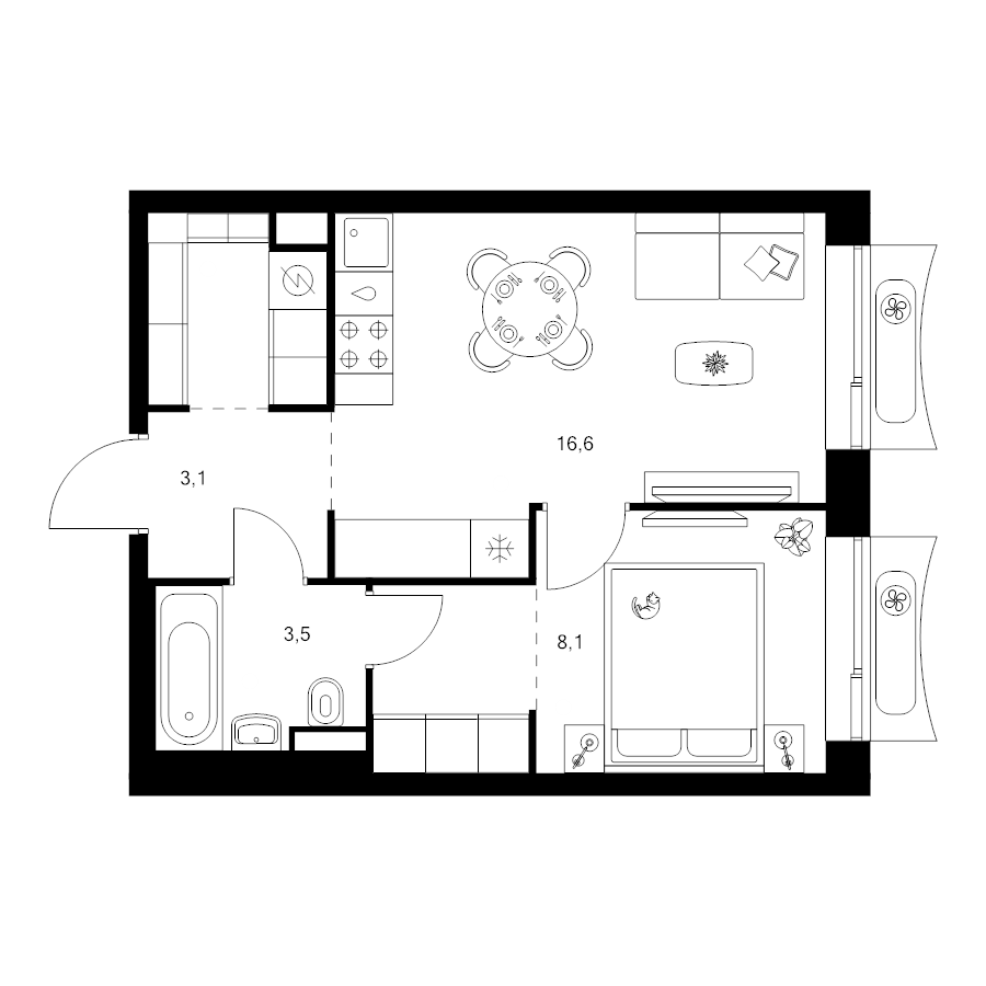 2 ккв (Евро) 37,9 м²