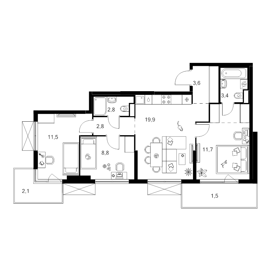 4 ккв (Евро) 70,9 м²