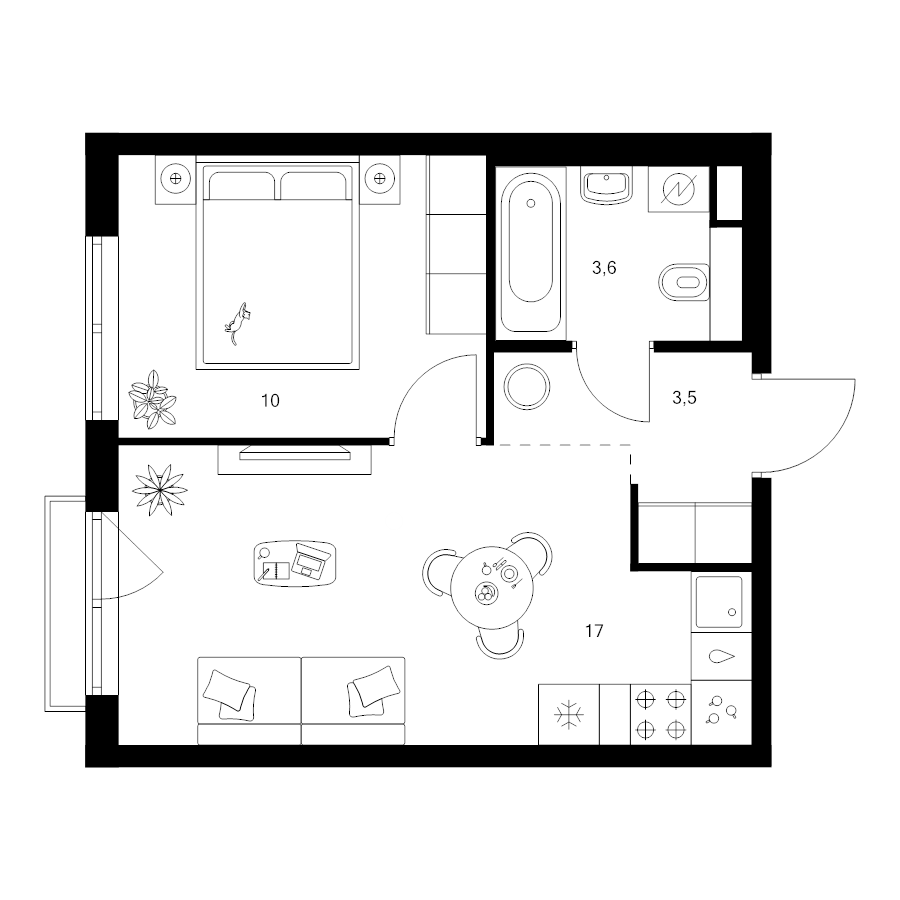 2 ккв (Евро) 34,1 м²
