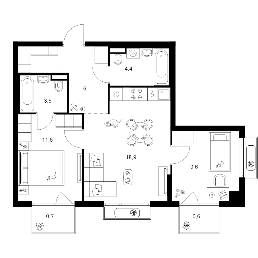 3 ккв (Евро) 57,5 м²