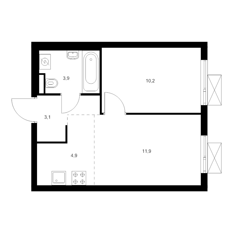 2 ккв (Евро) 34 м²