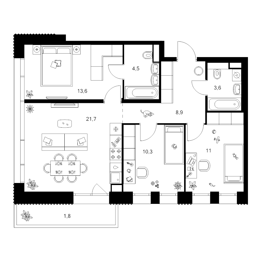 4 ккв (Евро) 75,4 м²