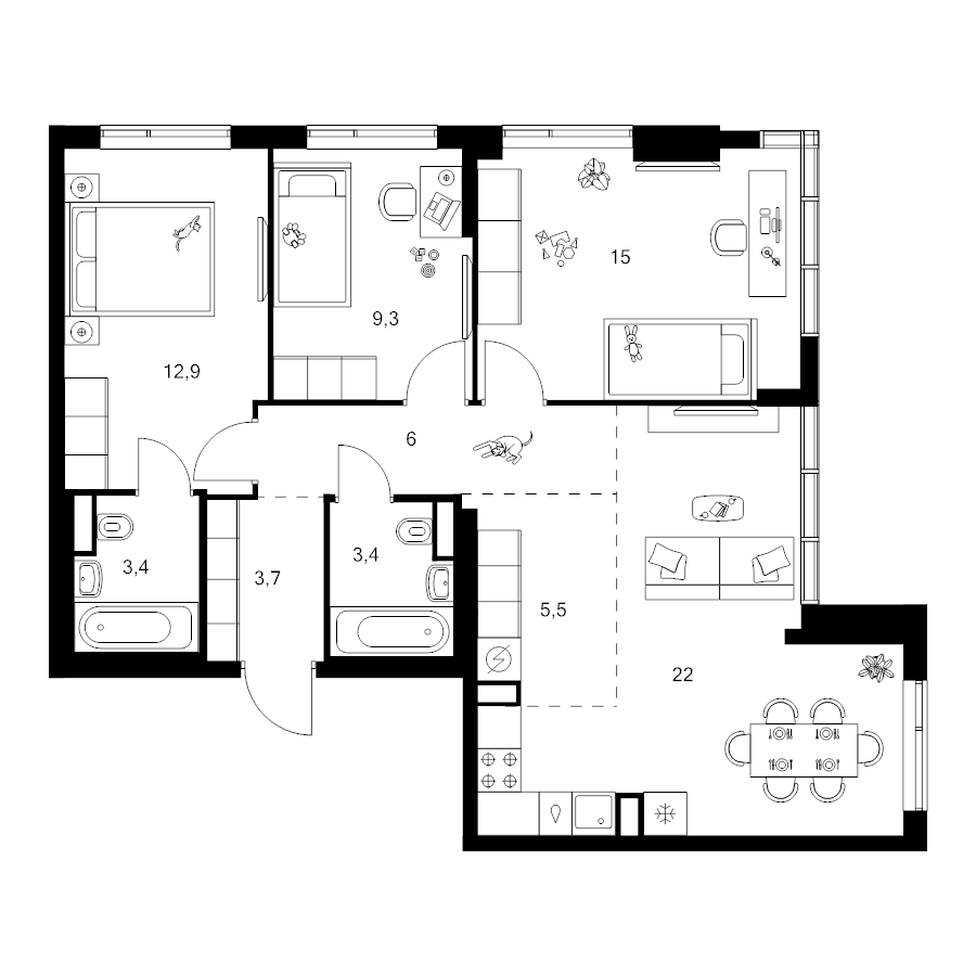 4 ккв (Евро) 81,2 м²