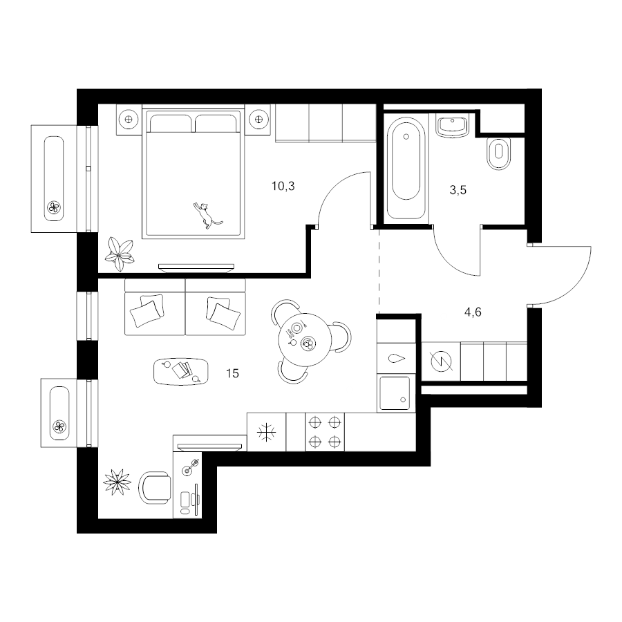 2 ккв (Евро) 33,4 м²