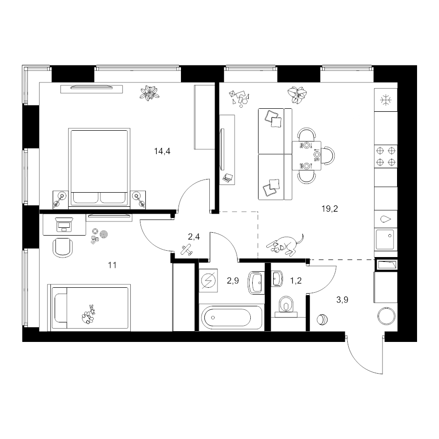3 ккв (Евро) 55 м²