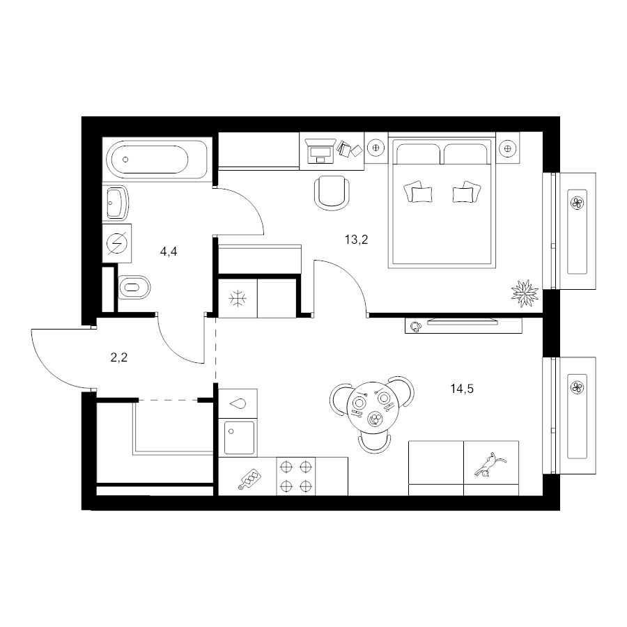 1 ккв 36,5 м²
