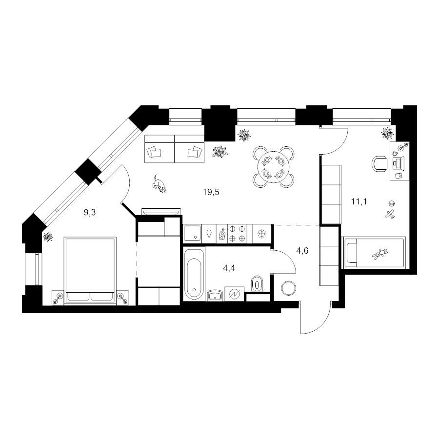 3 ккв (Евро) 53,6 м²