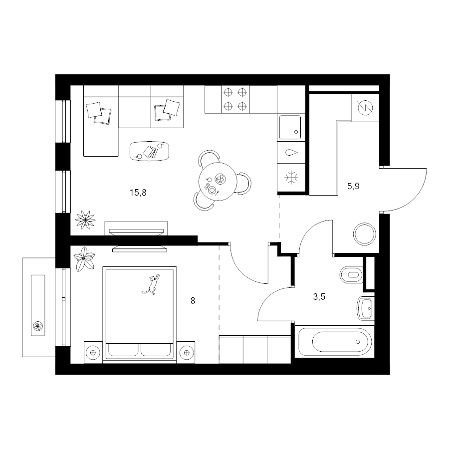 2 ккв (Евро) 37 м²