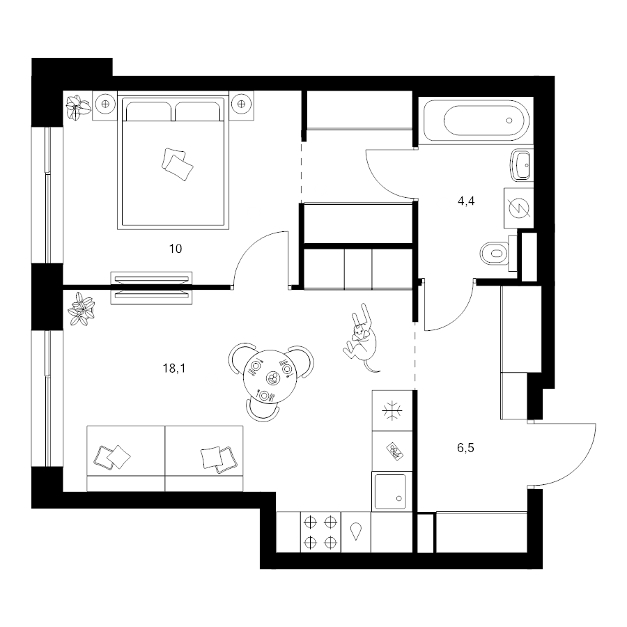 2 ккв (Евро) 42,6 м²