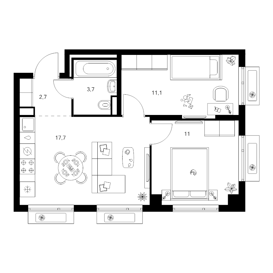 3 ккв (Евро) 46,2 м²