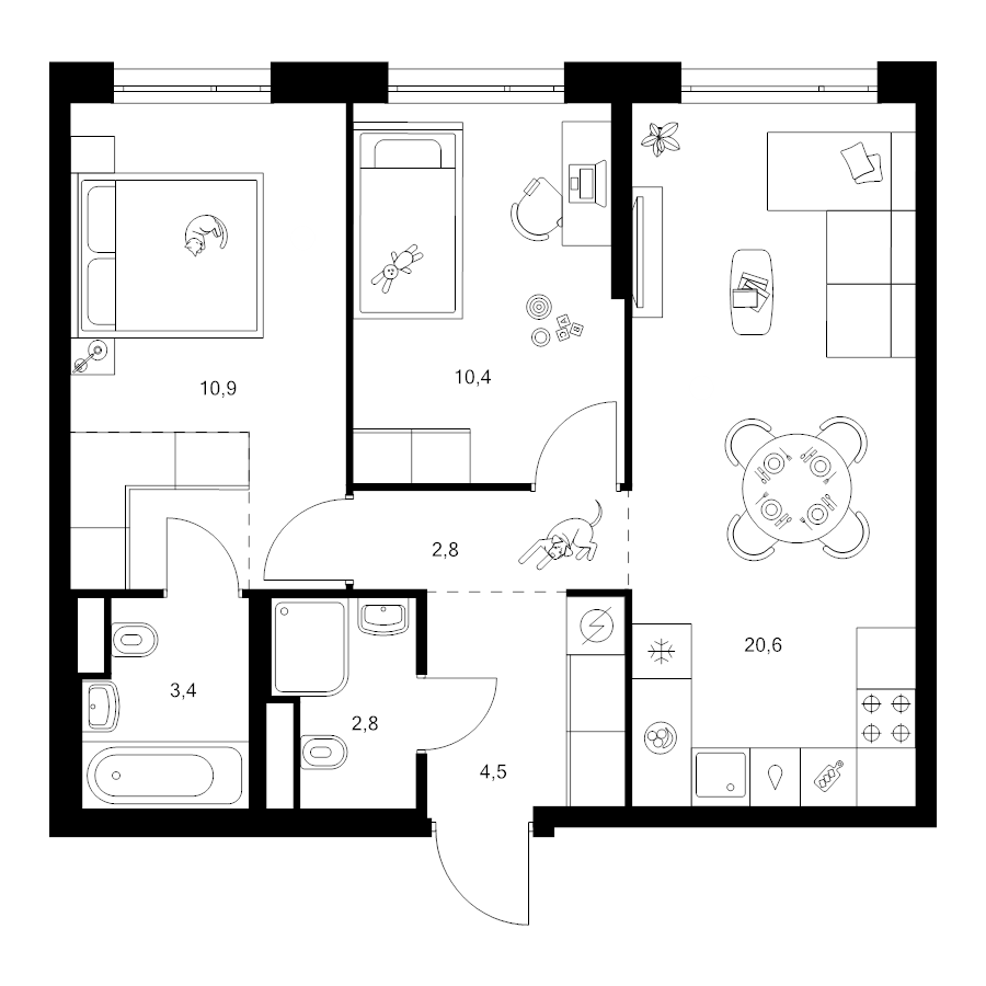 3 ккв (Евро) 58,3 м²