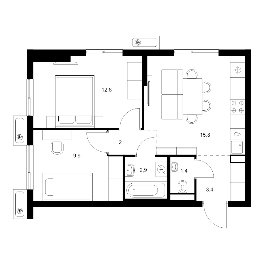 3 ккв (Евро) 48 м²
