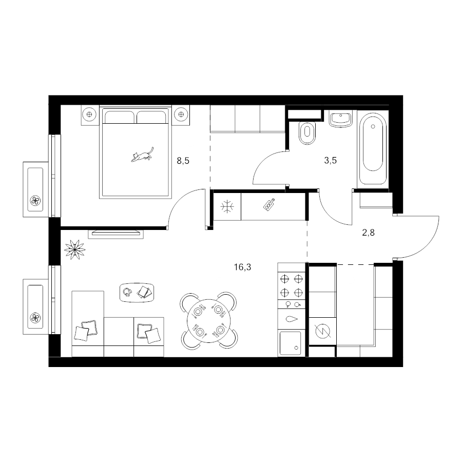 2 ккв (Евро) 37,5 м²