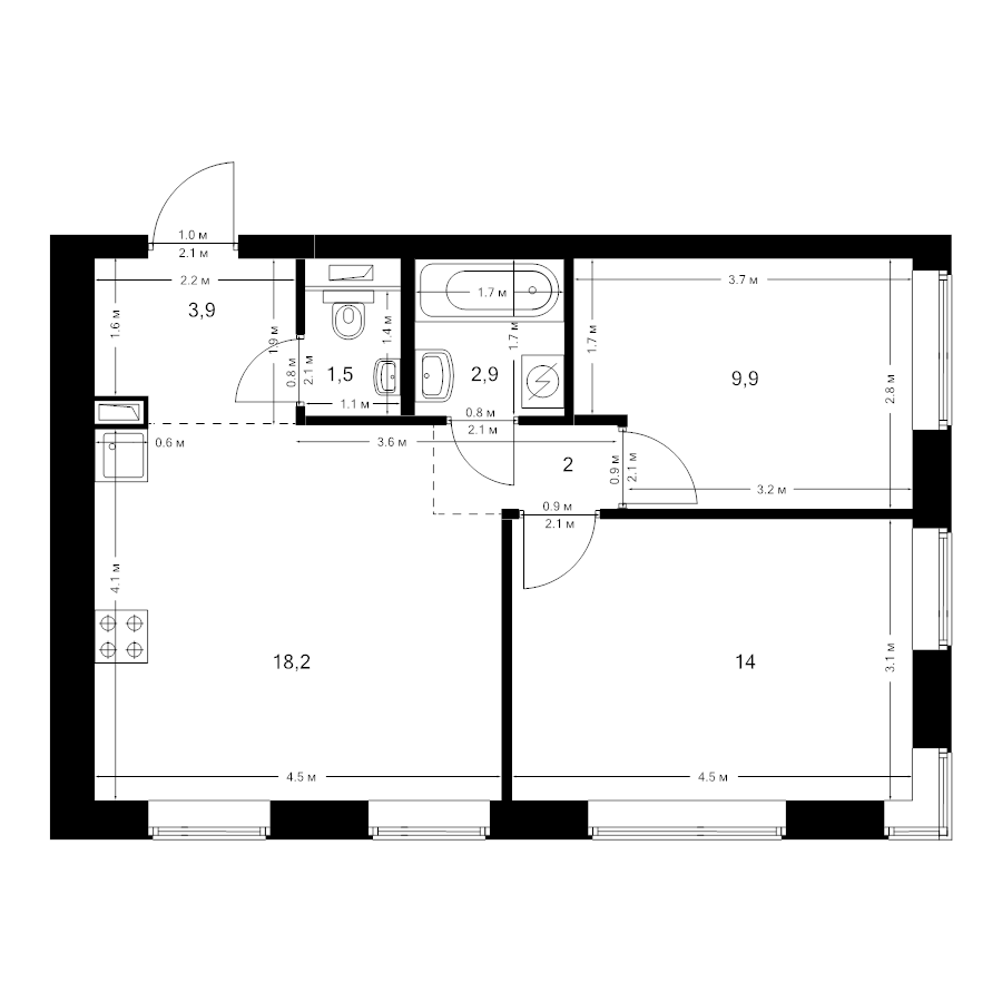 3 ккв (Евро) 52,4 м²