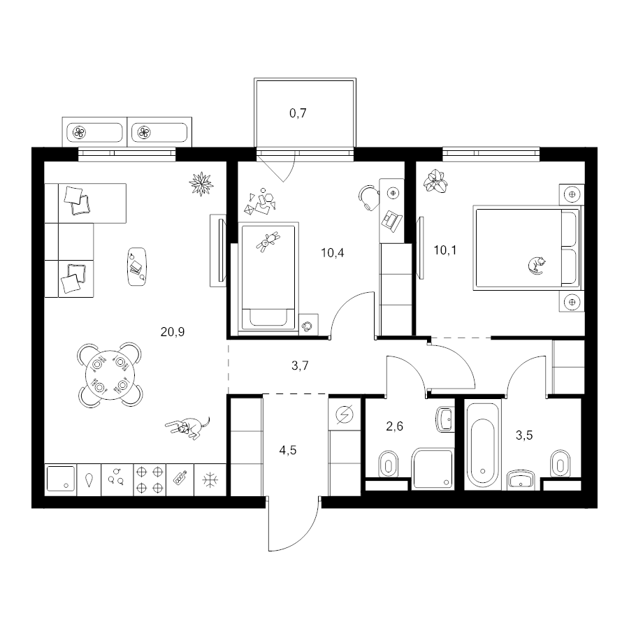 3 ккв (Евро) 60 м²