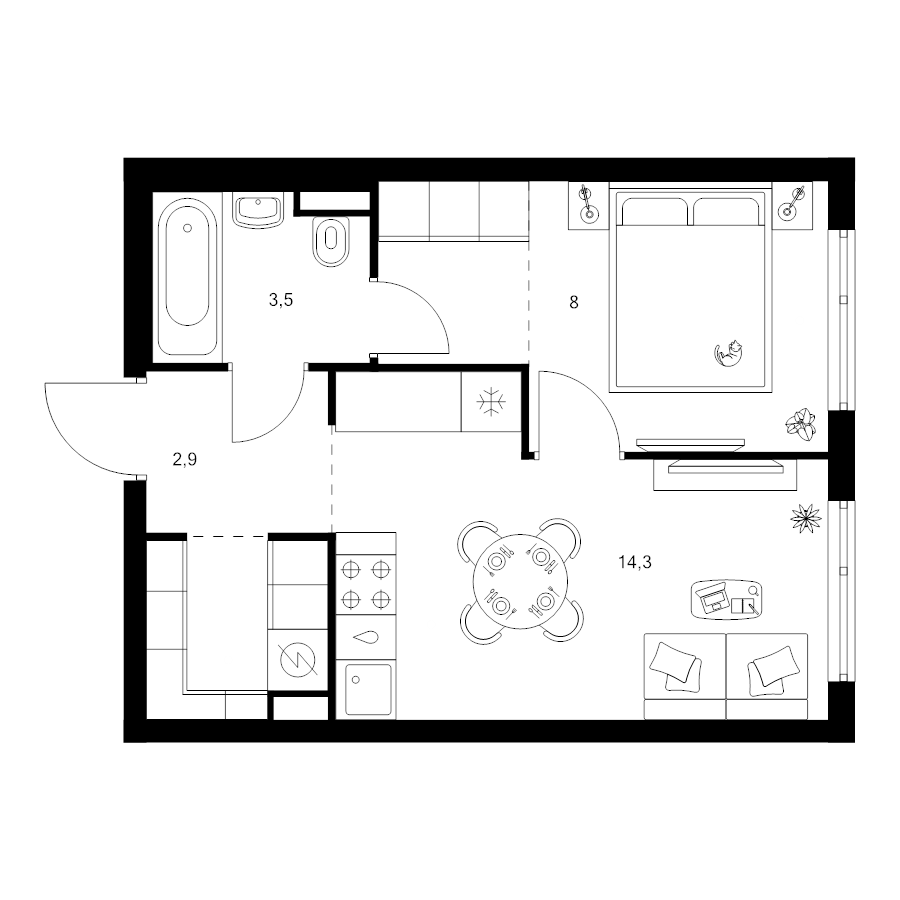 1 ккв 34,5 м²