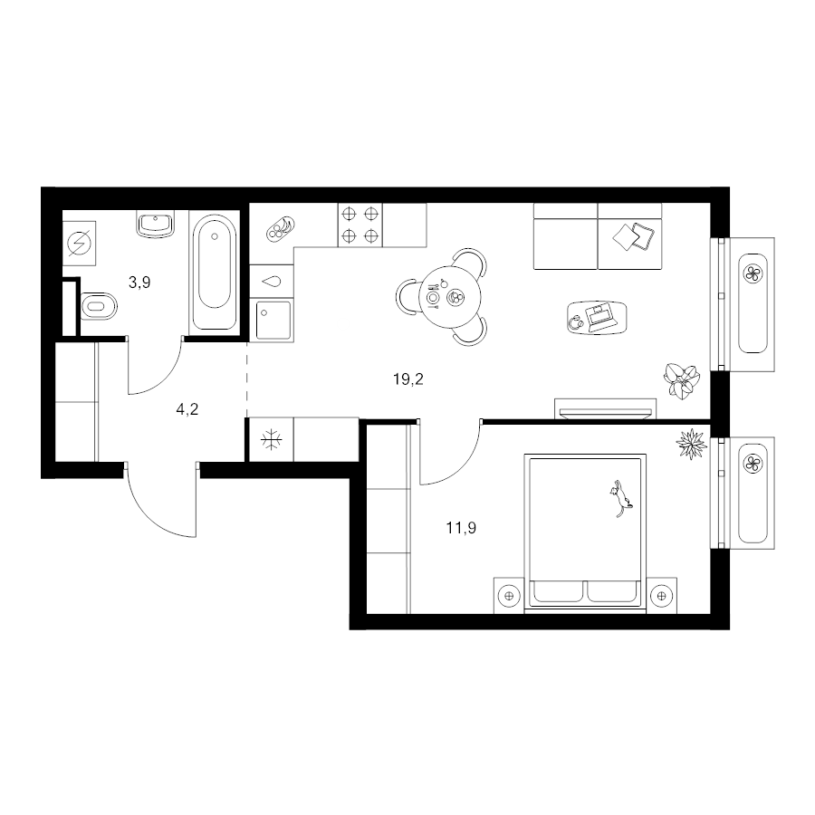 2 ккв (Евро) 39,2 м²