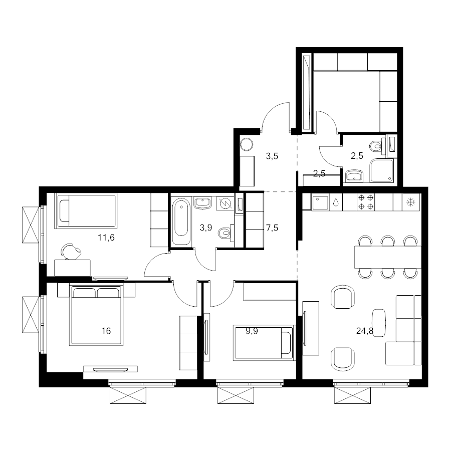 4 ккв (Евро) 88,7 м²