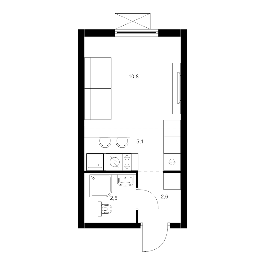 Студия 21 м²
