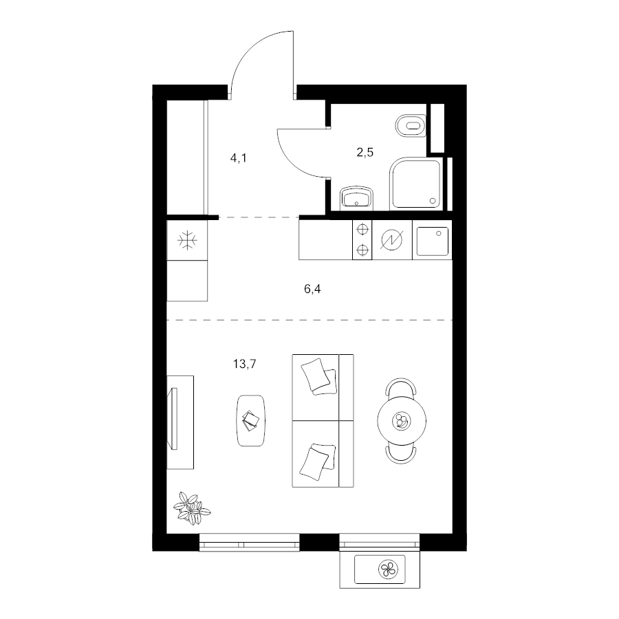 Студия 26,7 м²