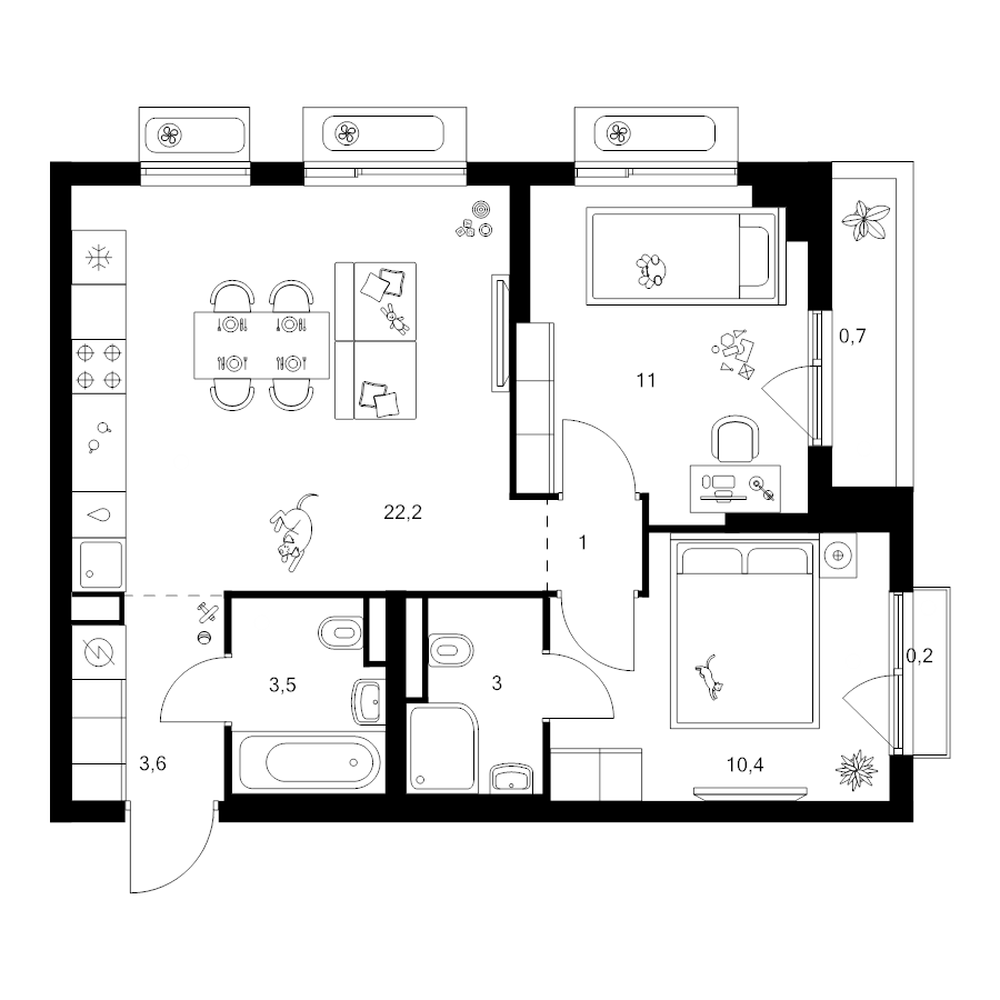 3 ккв (Евро) 55,6 м²
