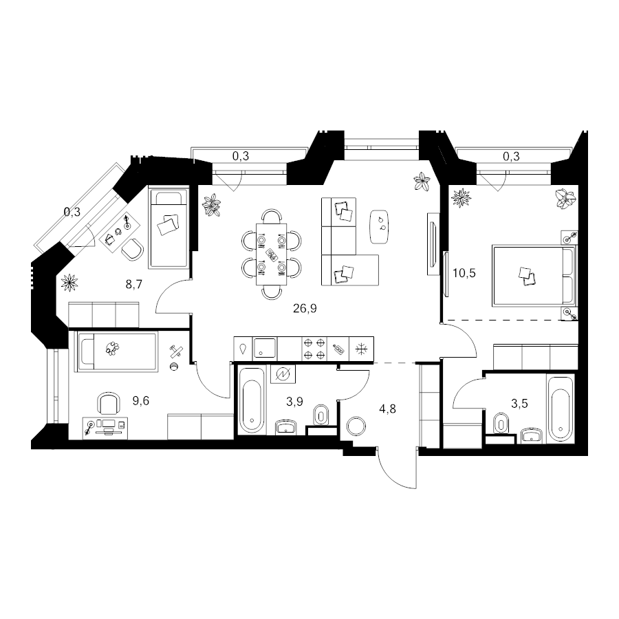 4 ккв (Евро) 74,5 м²