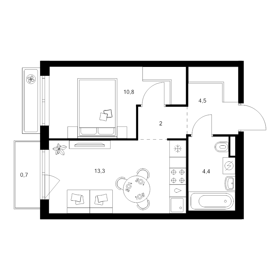 1 ккв 35,7 м²