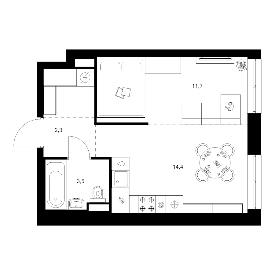 Студия 34,7 м²